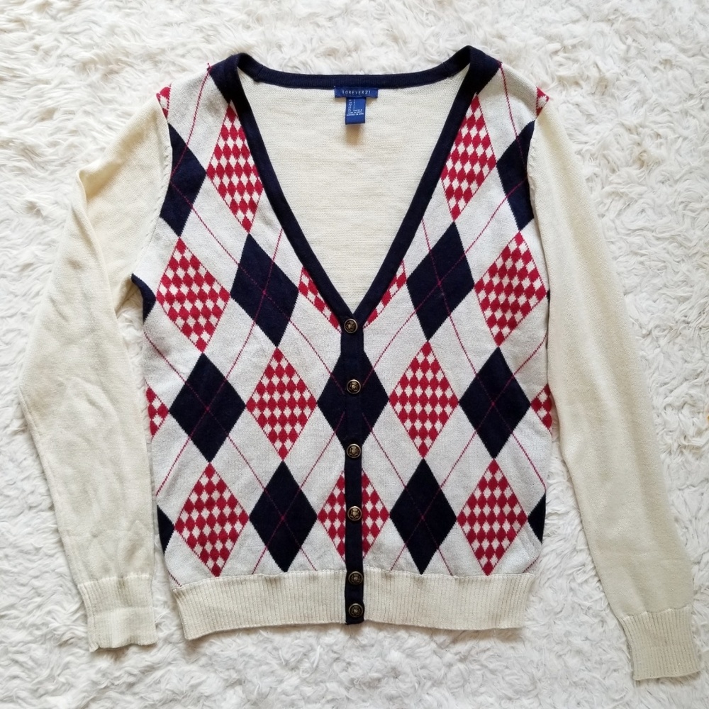 💛 Forever 21 Argyle Button Up Cardigan